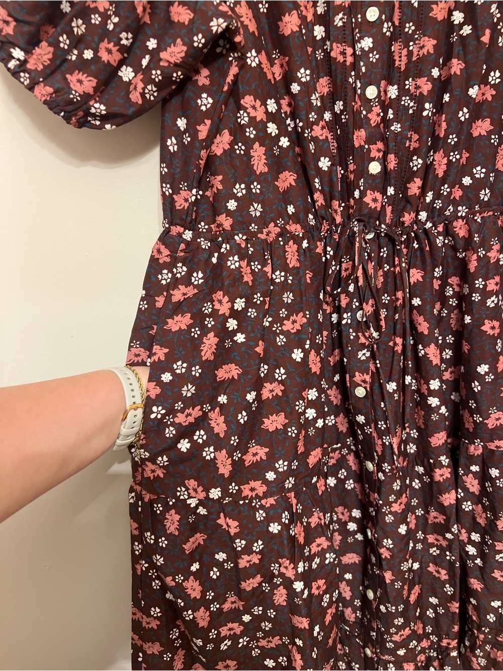 Trovata Birds of Paradis Floral Silk Cotton Midi Dress Medium Puff Sleeve Tiered - Picture 5 of 11